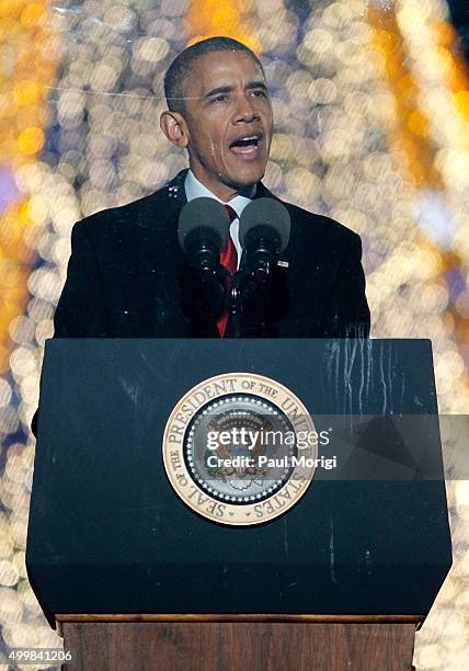 President Barack Obama speaks during the 93rd Annual National Christmas Tree Lighting at The Ellipse on December 3, 2015 in Washington, DC.