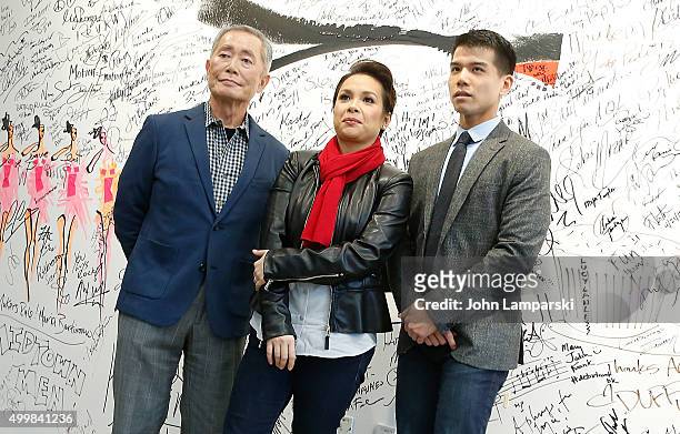 George Takei, Lea Salonga and Telly Leung of "Allegiance The Musical" speaks during AOL Build at AOL Studios In New York on December 3, 2015 in New...
