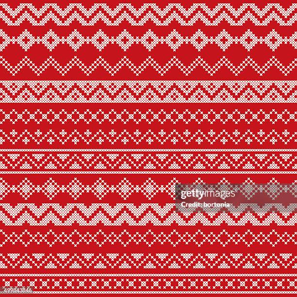 set of embroidered cross stitched seamless borders - red thread stock illustrations