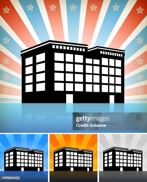 commercial building set with stars - building window reflection stock illustrations