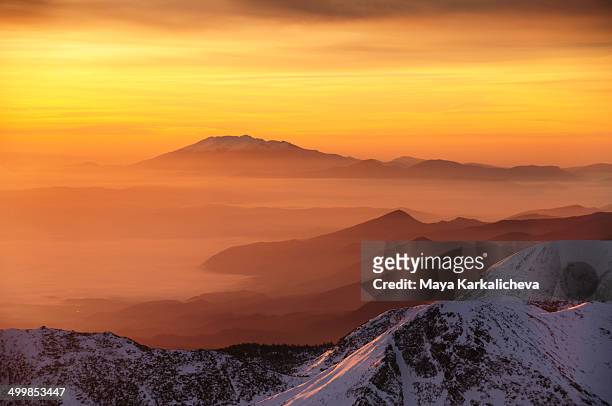 sunrise in mountains, winter scene - pirin mountains stock pictures, royalty-free photos & images