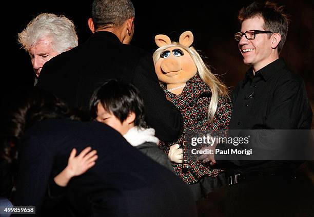 President Barack Obama greets Miss Piggy during the 93rd Annual National Christmas Tree Lighting at The Ellipse on December 3, 2015 in Washington, DC.