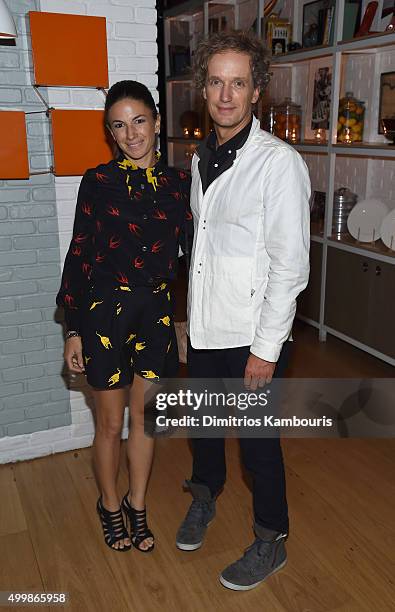 Sabrina Buell and Yves Behar attend Aby Rosen and Samantha Boardman host their Annual Dinner at The Dutch W Hotel South Beach on December 3, 2015 in...