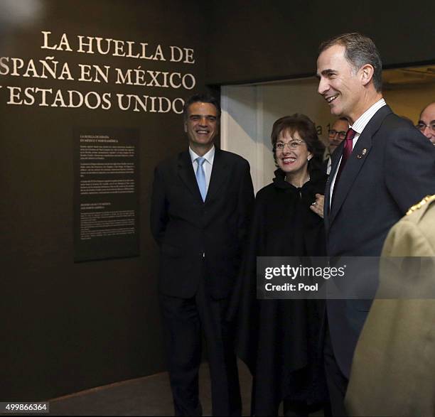 Spanish King Felipe VI attends the exhibition 'Bernardo de Galvez and the presence of Spain in Mexico and the United States' with Mexican ambassador...