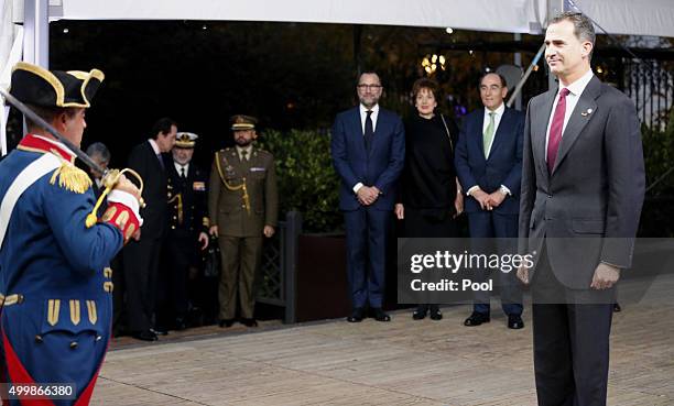 Spanish King Felipe VI attends the exhibition 'Bernardo de Galvez and the presence of Spain in Mexico and the United States' held at America House of...