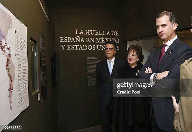 Spanish King Felipe VI attends the exhibition 'Bernardo de Galvez and the presence of Spain in Mexico and the United States' with Mexican ambassador...