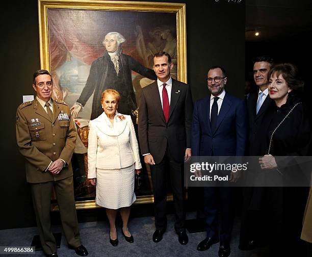 Spanish King Felipe VI attends the exhibition 'Bernardo de Galvez and the presence of Spain in Mexico and the United States' with dignitaries...