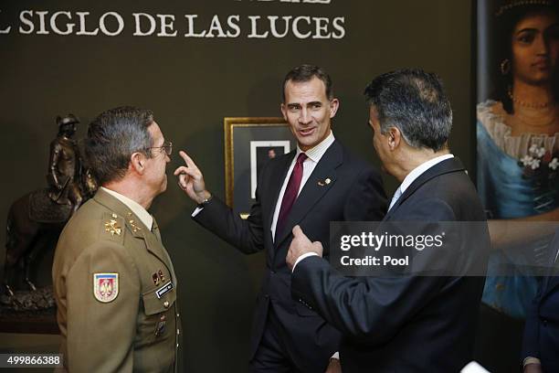 Spanish King Felipe VI attends the exhibition 'Bernardo de Galvez and the presence of Spain in Mexico and the United States' held at America House of...