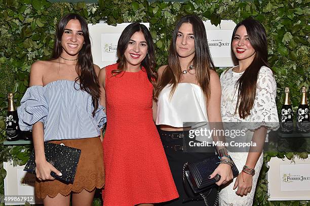 Paula Collarte, Carolina Ramirez, Sydney Strauss and Jenny Pereira attend the Raspoutine Paris Pop-Up At L'Eden By Perrier Jouet at Penthouse at the...