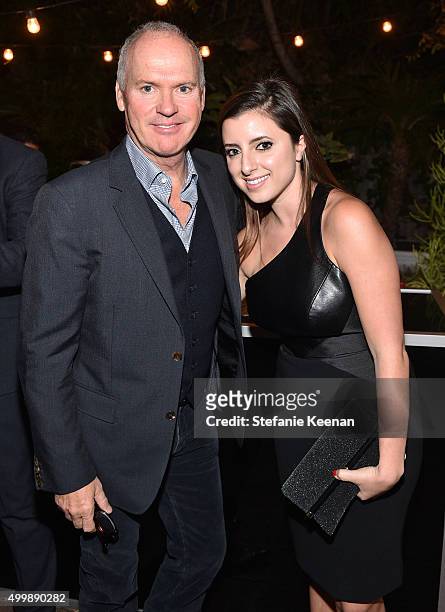 Actor Michael Keaton and GQ Entertainment Editor Dana Matthews attend the GQ 20th Anniversary Men of the Year Party at Chateau Marmont on December 3,...