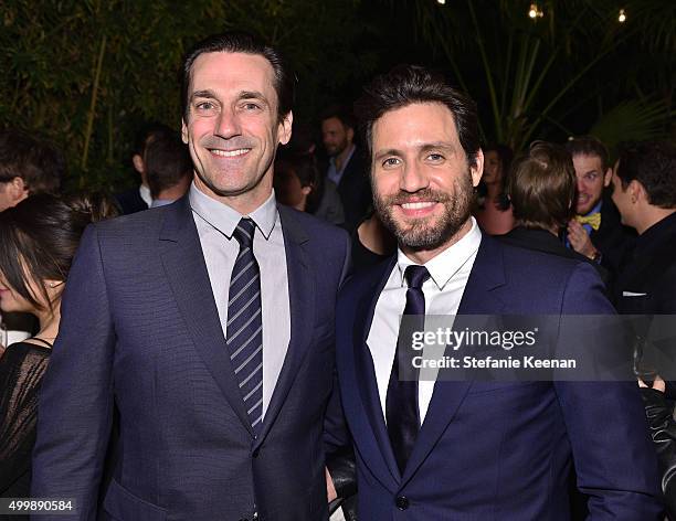 Actors Jon Hamm and Edgar Ramirez attend the GQ 20th Anniversary Men of the Year Party at Chateau Marmont on December 3, 2015 in Los Angeles,...