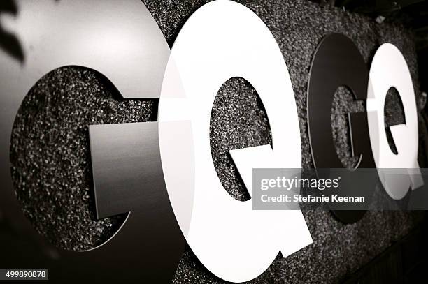 Signage is seen during the GQ 20th Anniversary Men Of The Year Party at Chateau Marmont on December 3, 2015 in Los Angeles, California.