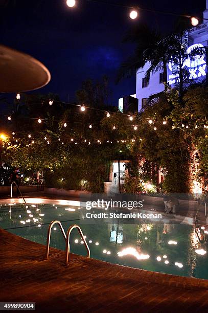 The pool at Chateau Marmont is seen at the GQ 20th Anniversary Men of the Year Party at Chateau Marmont on December 3, 2015 in Los Angeles,...