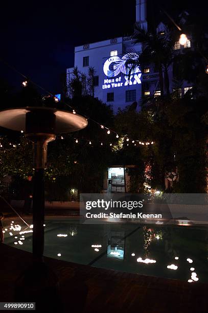 The pool at Chateau Marmont is seen at the GQ 20th Anniversary Men of the Year Party at Chateau Marmont on December 3, 2015 in Los Angeles,...