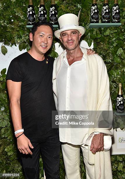 Jason Kim and Alan Faena attend the Raspoutine Paris Pop-Up At L'Eden By Perrier Jouet at Penthouse at the Faena Hotel Miami Beach on December 3,...