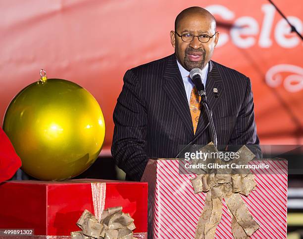 Mayor of Philadelphia Michael Nutter attends 22nd Annual Holiday Tree Lighting Celebration at City Hall Courtyard on December 3, 2015 in...