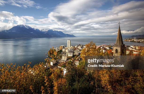 montreux in autumn - montreux stock pictures, royalty-free photos & images