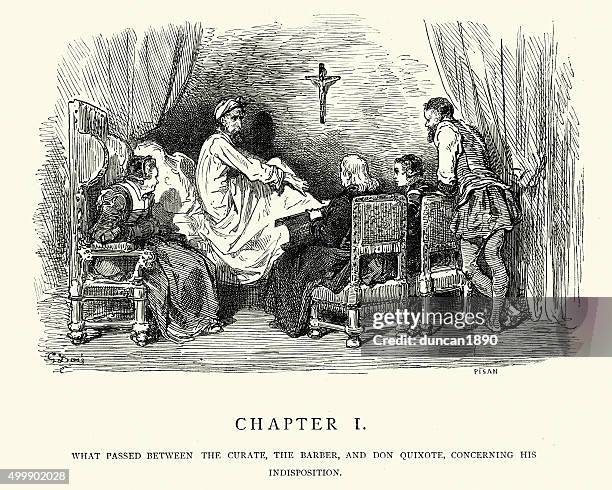 don quixote - what passed between the curate and barber - don quixote stock illustrations
