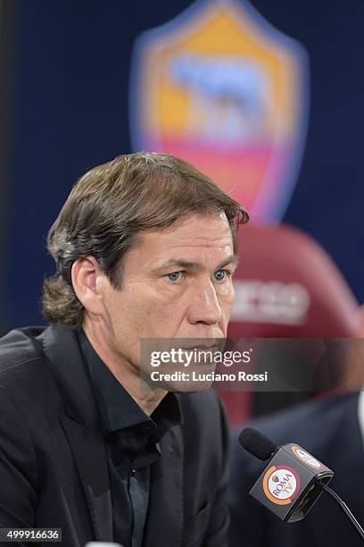 Coach of AS Roma Rudi Garcia attends a press conference on December 4, 2015 in Rome, Italy.