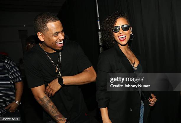 Mack Wilds and Alicia Keys attend Day 1 of The Dean Collection X BACARDI Untameable House Party on December 3 in Miami, Florida.