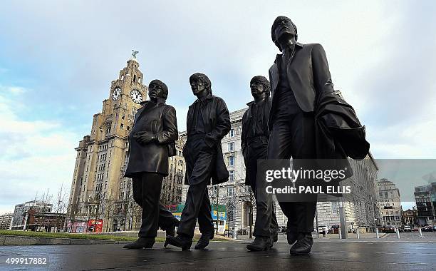 Picture shows a statue of British band The Beatles, featuring musicians Paul McCartney, George Harrison, Ringo Starr and John Lennon, created by...