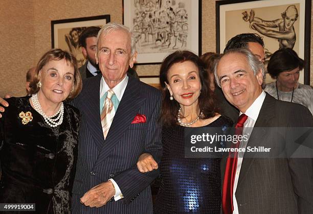 Portait of, from left, married couple Nan and Gay Talese, cosmetics retailer Gale Hayman, and Dr Richard Bockman as they pose together at the launch...