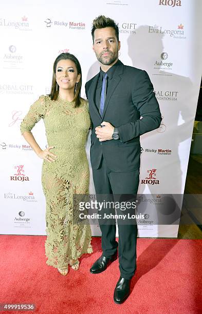 Eva Longoria and Ricky Martin attend the Global Gift Foundation Dinner at Auberge Residences & Spa sales office on December 3, 2015 in Miami, Florida.