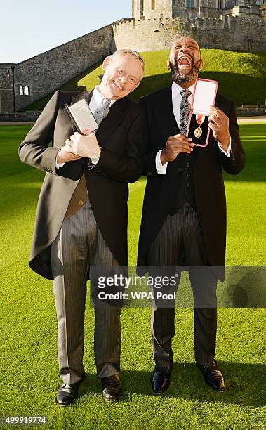 Martin Clunes after receiving an Officer of the Order of the British Empire and Sir Lenny Henry who received a Knighthood from Queen Elizabeth II...