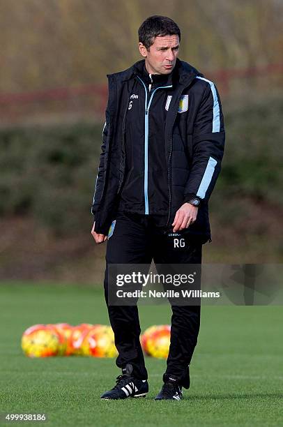 Remi Garde manager of Aston Villa in action during a Aston Villa training session at the club's training ground at Bodymoor Heath on December 04,...