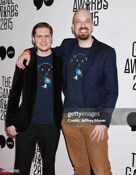 Video game designers Gennadiy Korol and Thomas Mahler arrive at The Game Awards 2015 - Arrivals at Microsoft Theater on December 3, 2015 in Los...