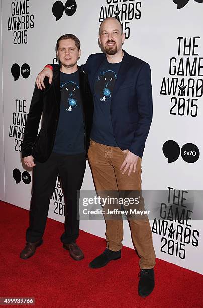 Video game designers Gennadiy Korol and Thomas Mahler arrive at The Game Awards 2015 - Arrivals at Microsoft Theater on December 3, 2015 in Los...