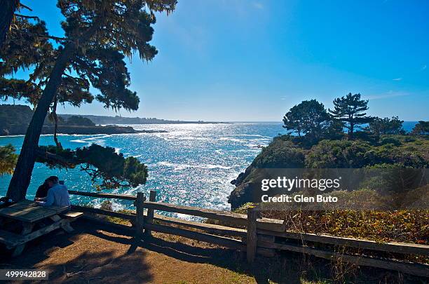 the mendocino coast at russian gulch from a promontory overlooking the ocean. - メンドシノ ストックフォトと画像