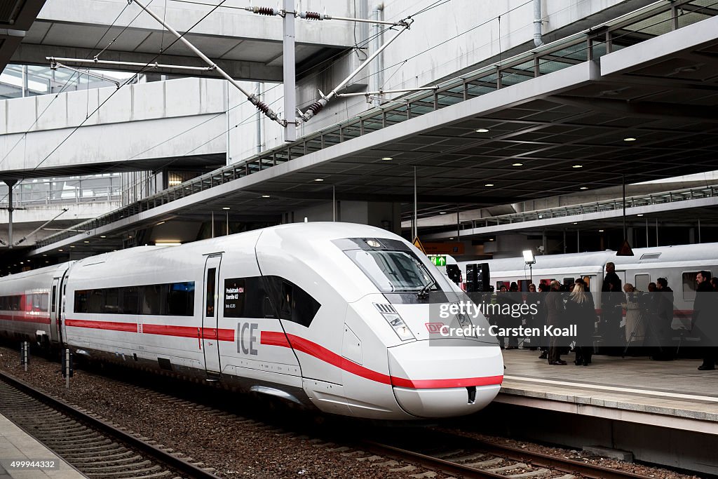 Ice 94 A ICE 4 train on a platform on December 4, 2015 in Berlin, Germany ...