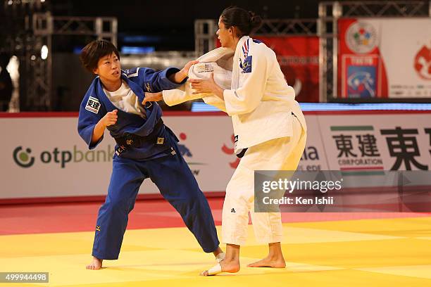 Annabelle Euranie of France and Yuka Nishida of Japan compete in the Women's 52kg bronze medal match between Anna Richard of France and Yuka Nishida...
