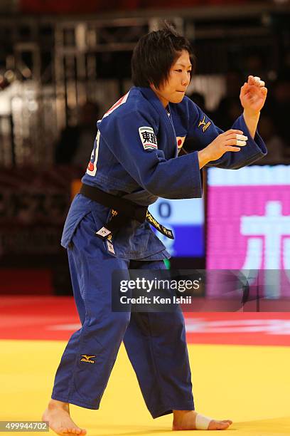 Misato Nakamura of Japan competes in the Women's 52kg final match between Misato Nakamura of Japan and Ai Shishime of Japan at Tokyo Metropolitan...