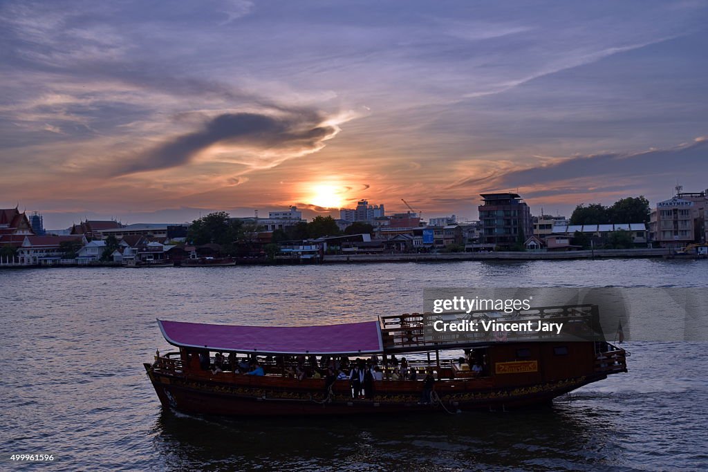 Sunset boat floating bangkok thailand