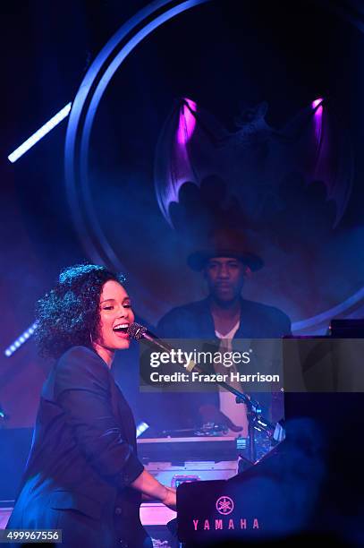 Singer Alicia Keys performs onstage at The Dean Collection X BACARDI Untameable House Party on December 3, 2015 in Miami, Florida.