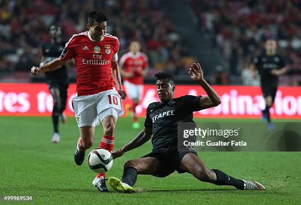 BenficaÕs midfielder Nico Gaitan with A. Academica de CoimbraÕs defender Iago Santos in action during the Primeira Liga match between SL Benfica and...