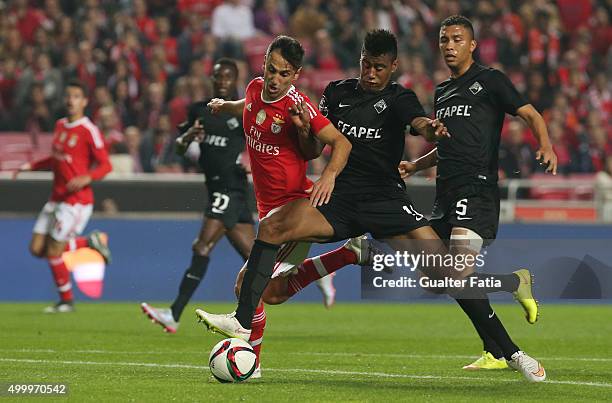 BenficaÕs forward Jonas with A. Academica de CoimbraÕs defender Iago Santos in action during the Primeira Liga match between SL Benfica and A....