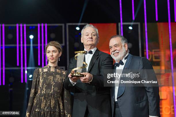 Sofia Coppola, Bill Murray and Francis Ford Coppola attend the Tribute To Bill Murray during the 15th Marrakech International Film Festival on...