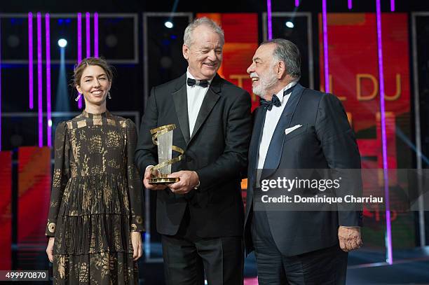 Sofia Coppola, Bill Murray and Francis Ford Coppola attend the Tribute To Bill Murray during the 15th Marrakech International Film Festival on...