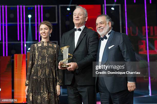 Sofia Coppola, Bill Murray and Francis Ford Coppola attend the Tribute To Bill Murray during the 15th Marrakech International Film Festival on...