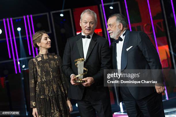 Sofia Coppola, Bill Murray and Francis Ford Coppola attend the Tribute To Bill Murray during the 15th Marrakech International Film Festival on...