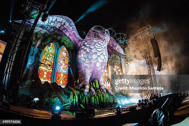 The big Owl with the eyes closed during EDC Electric Daisy Carnival at Autodromo de Interlagos on December 04, 2015 in Sao Paulo, Brazil.