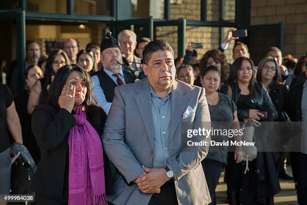 Beatrice Gonzalez and Jose Hernandez, mother and step father of Paris attack victim Nohemi Gonzalez, stand outside the Calvary Chapel following...