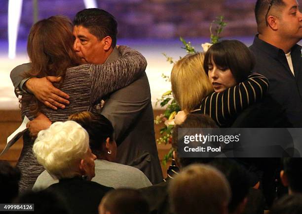 Jose Hernandez, step-father of Nohemi Gonzalez, victim of the Paris attacks, attends his step- daughter's funeral services at the Calvary Chapel on...