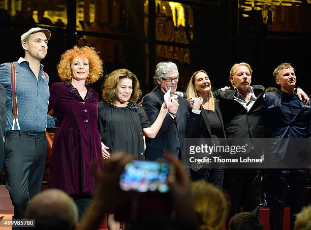 Max Mutzke, Nina Hoger, Hannelore Elsner, composer and producer Richard Schoenherzn, Angelica Fleer, Ben Becker and Robert Stadlober pose at the end...