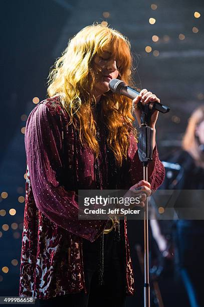 Florence Welch from Florence and the Machine performs during a live broadcast of "TFI Friday" on December 4, 2015 in London, England.