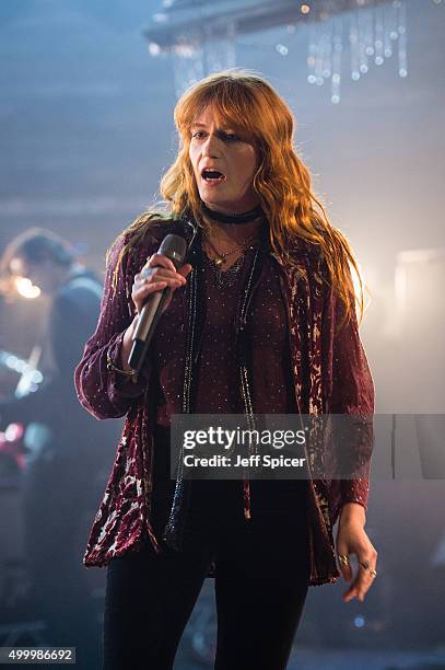 Florence Welch from Florence and the Machine performs during a live broadcast of "TFI Friday" on December 4, 2015 in London, England.