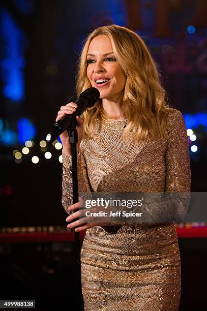 Kylie Minogue performs during a live broadcast of "TFI Friday" on December 4, 2015 in London, England.